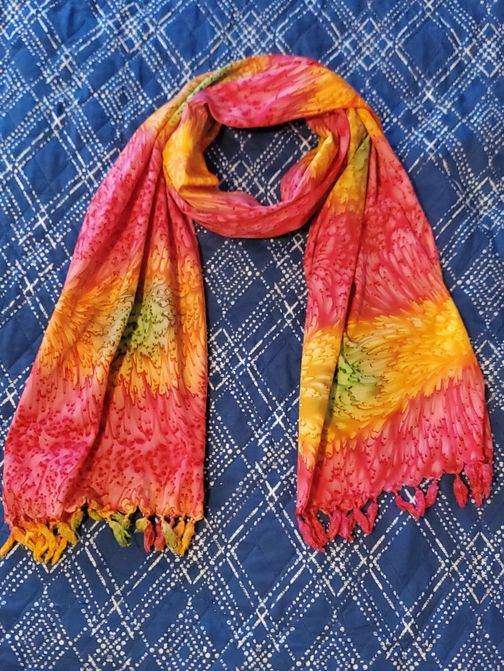 Colorful Pink, Yellow & Green Tie-Dye Pareo Scarf